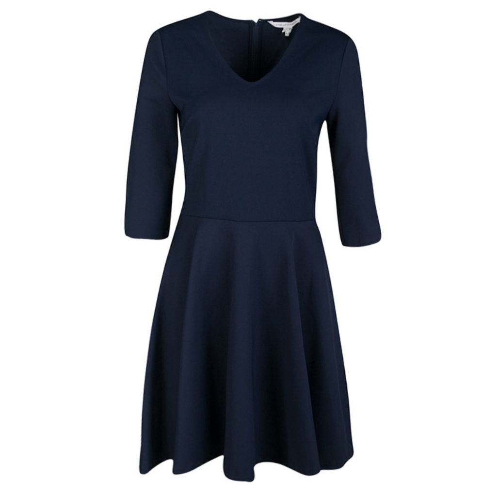 DVF Fit & Flare Navy Blue Half Sleeve Midi Dress